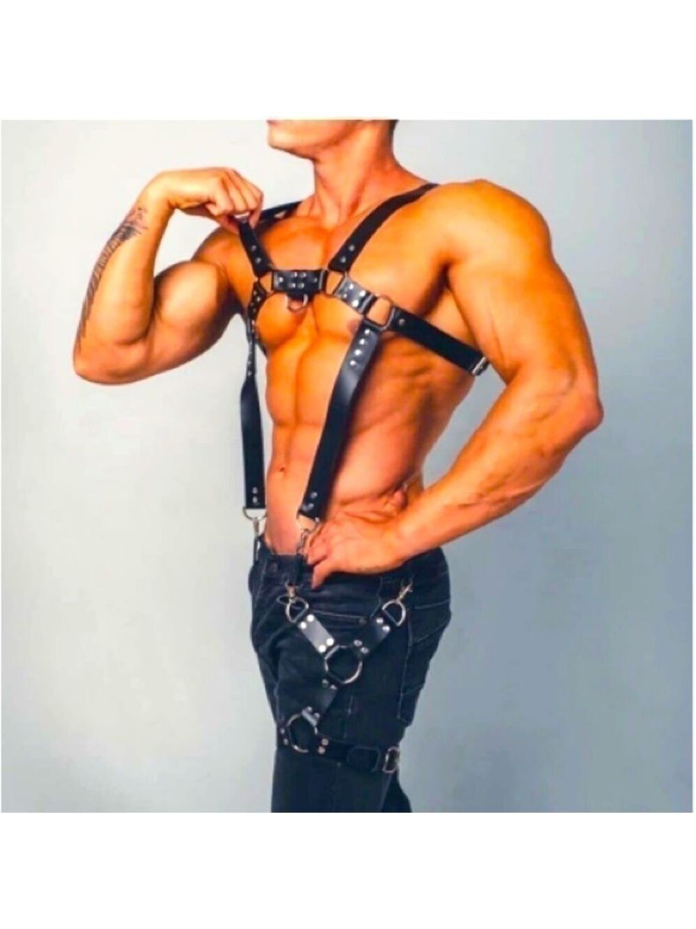 Men's Cross Back Buff Body Vegan Leather Chest Harness Black Hot New Accessory